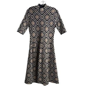 Etro Black and White A-Line Dress with 3/4 Sleeves